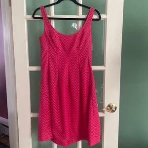 💖Nine West Sleeveless Party Dress, Lace Overlay, Size 4, Bright Pink